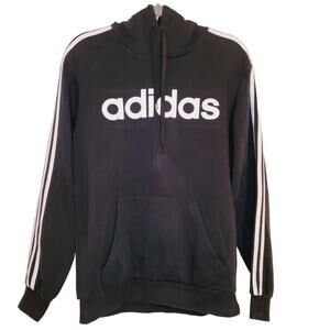 Adidas essentials black and white long sleeved classic pull over hoodie